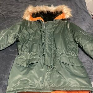 Women's Green Ski Jacket with Faux Fur Hood